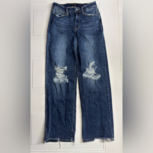 Judy Blue Denim - Judy Blue Womens Size 5/27 Dark Blue Wash Distressed Straight Leg Jeans